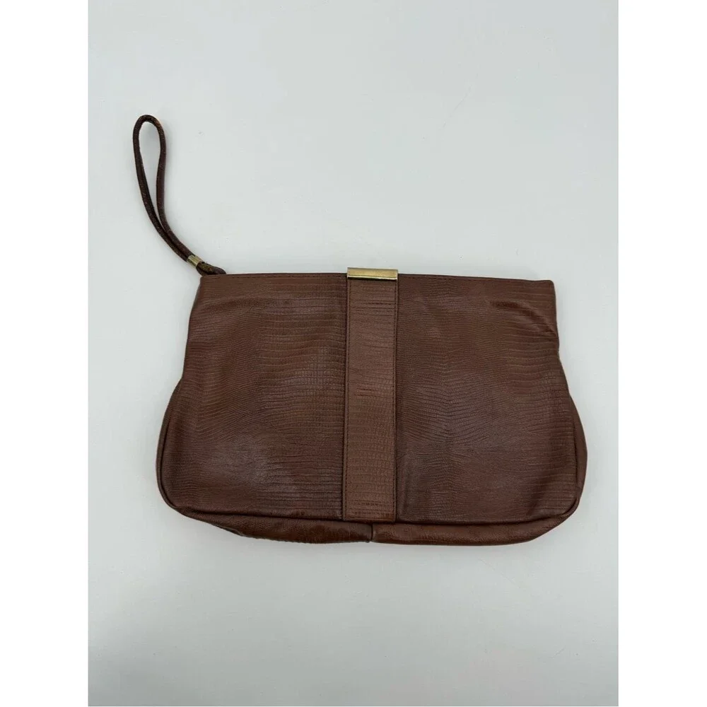 Unbranded Vintage Brown Faux Leather Clutch Bag Wristlet